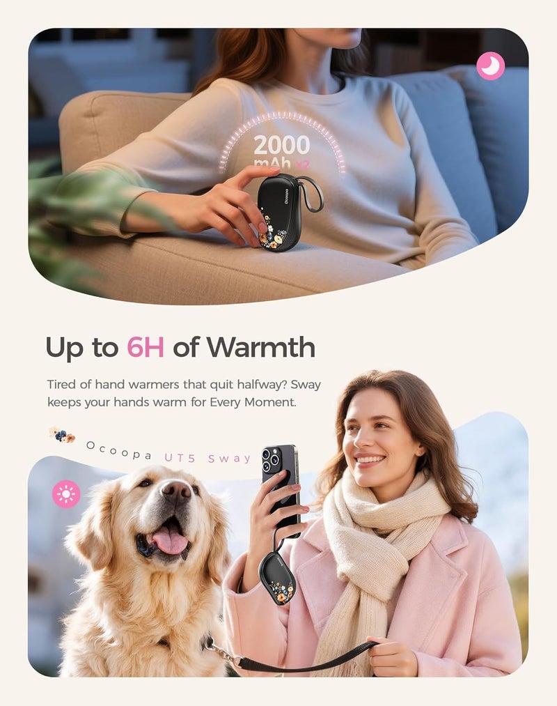 OCOOPA Hand Warmers Rechargeable 2 Pack, Ultra Slim Electric Hand Warmers, Portable Pocket Heater, Comb-Inspired, Fits in Gloves,UL Certified, Winter Essentials,UT5 Sway - Image 5